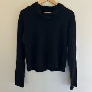 Free People We The Free Black Waffle Knit Turtleneck with Inverted Stitch size S